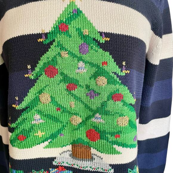 Evan-Picone Blue White Stripe Christmas Tree Sweater MEDIUM Holiday Christmas - Picture 2 of 7